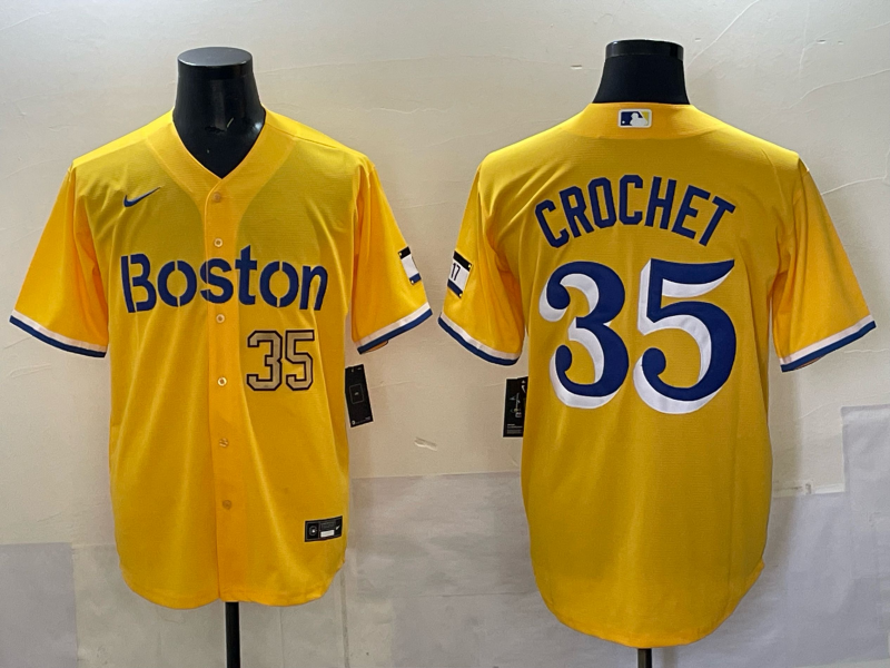 Men 2025 Boston Red Sox #35 Crochet yellow Nike MLB Jersey style 006->cincinnati reds->MLB Jersey